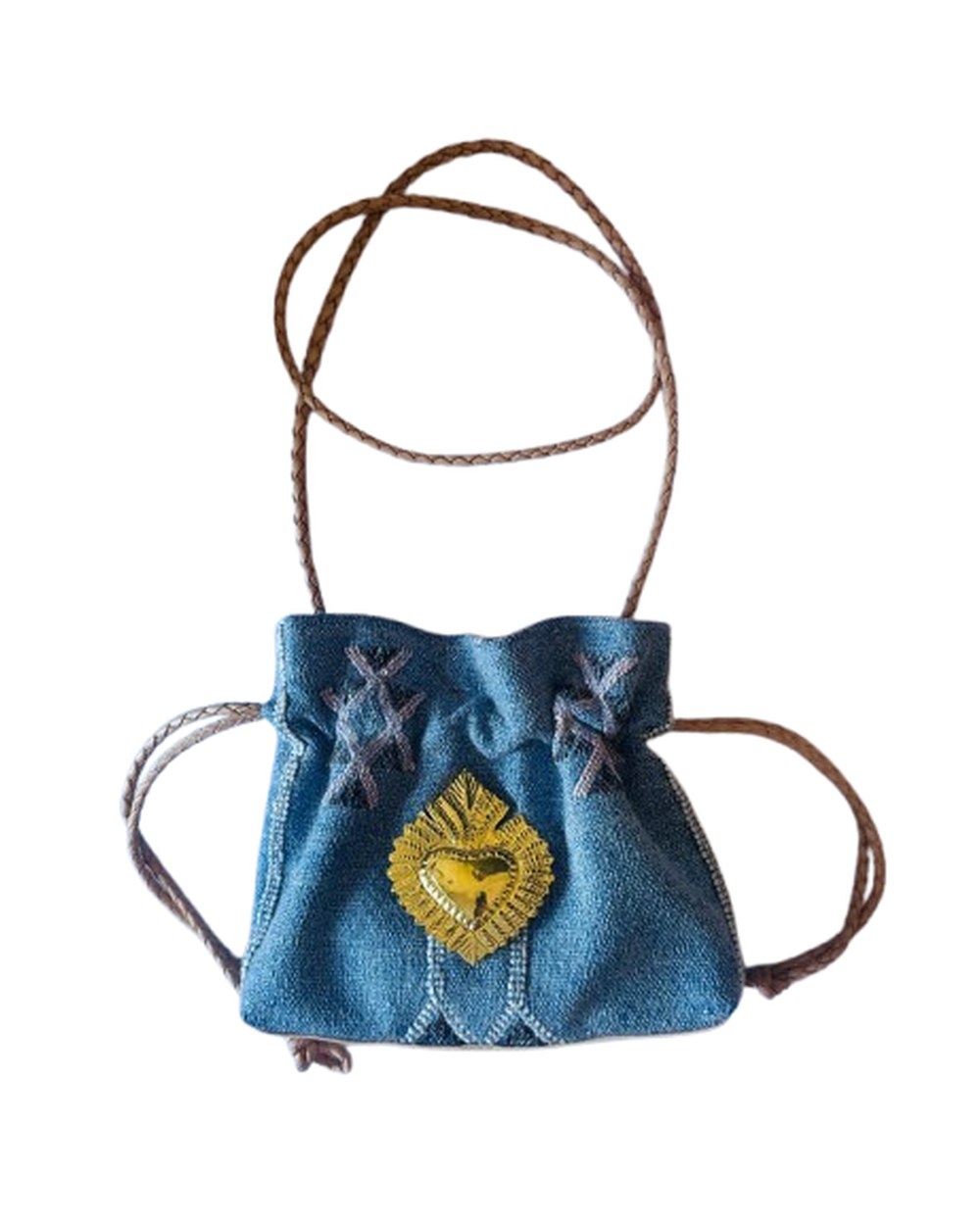 Sac Bourse Cœur Sacré — Bleu Jean — Sha AZ Marrakech