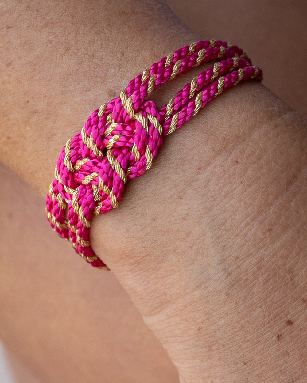 Bracelet "Nœud d'Infini" — Rose Fuchsia & Doré — Sha AZ Marrakech