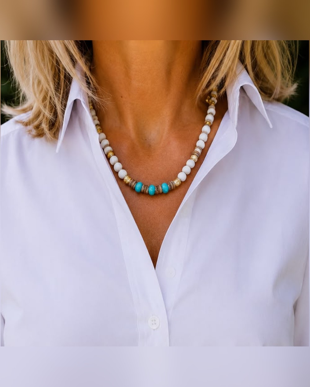 Collier Choker — Turquoise & Bois de Coco, Pierre de Lave — Sha AZ Marrakech