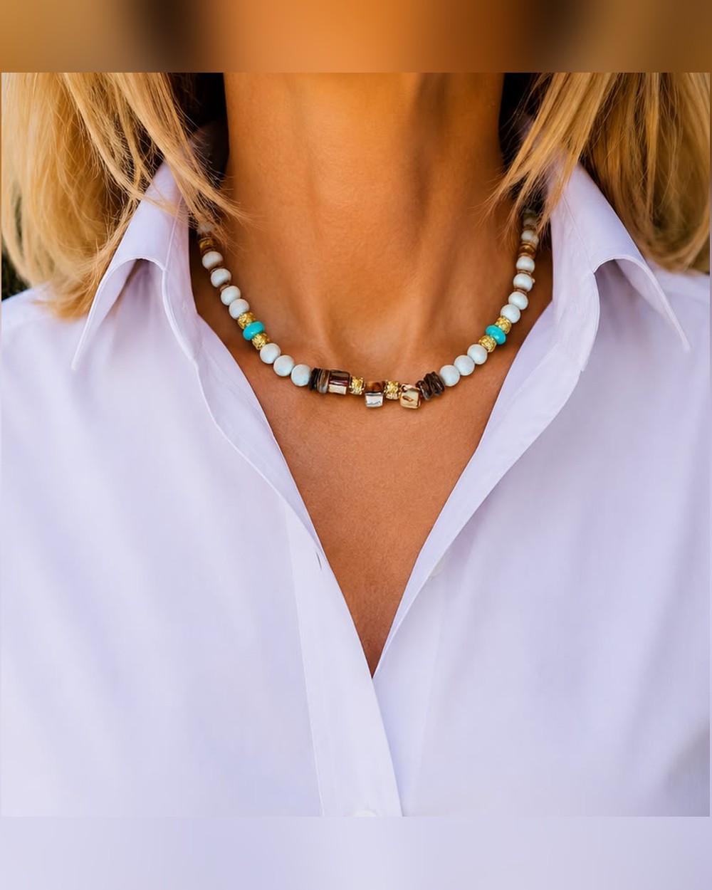 Collier Choker — Pierre Naturelle & Bois de Coco, Pierre de Lave — Sha AZ Marrakech
