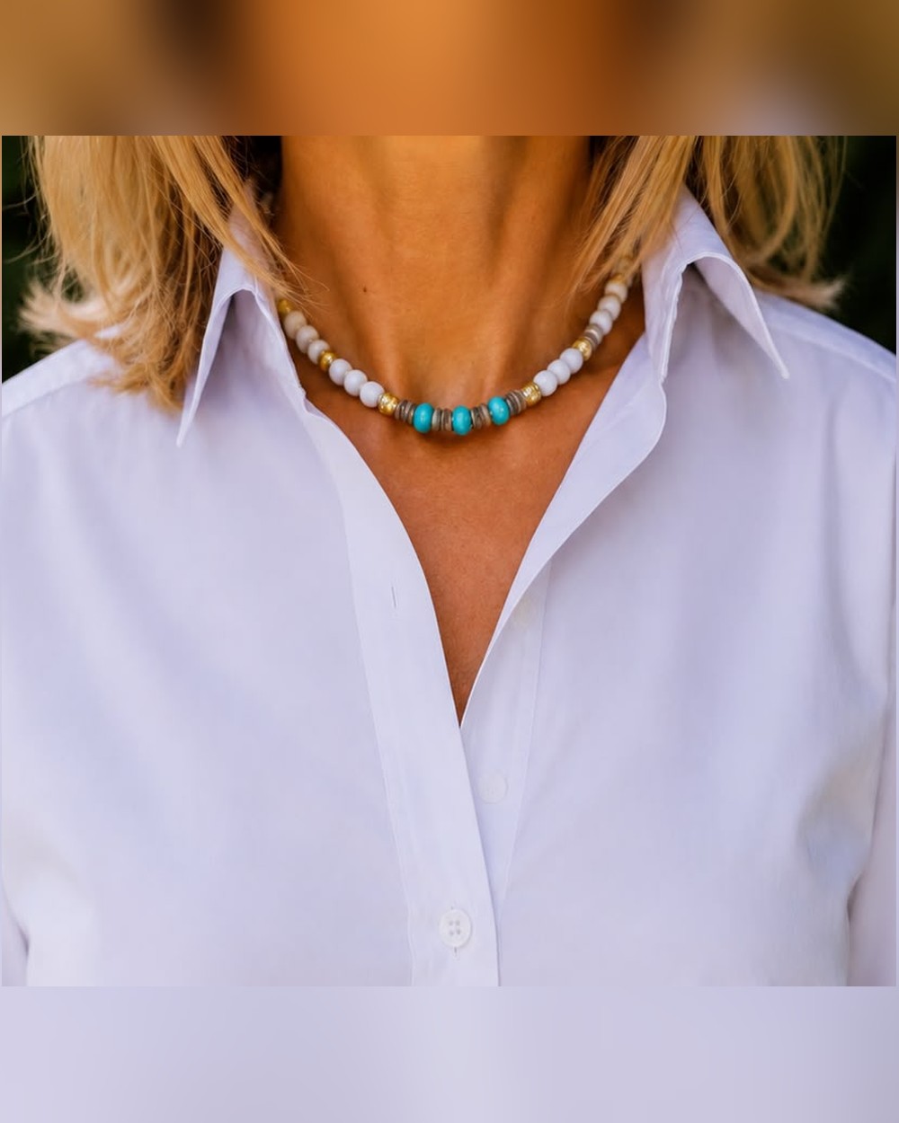 Collier Choker — Turquoise & Bois de Coco, Pierre de Lave — Sha AZ Marrakech