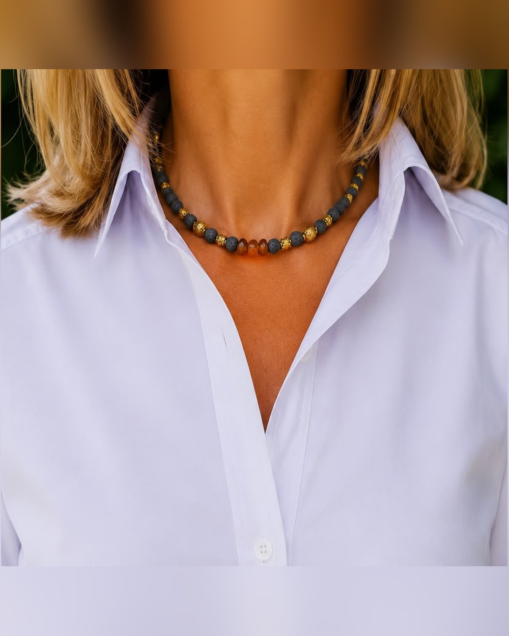 Collier Choker — Pierre de Lave Grise & Cornaline — Sha AZ Marrakech